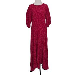 Free People Ditsy Floral Jessie Midi Dress Womens Size 10 Red Boho Half Sleeve